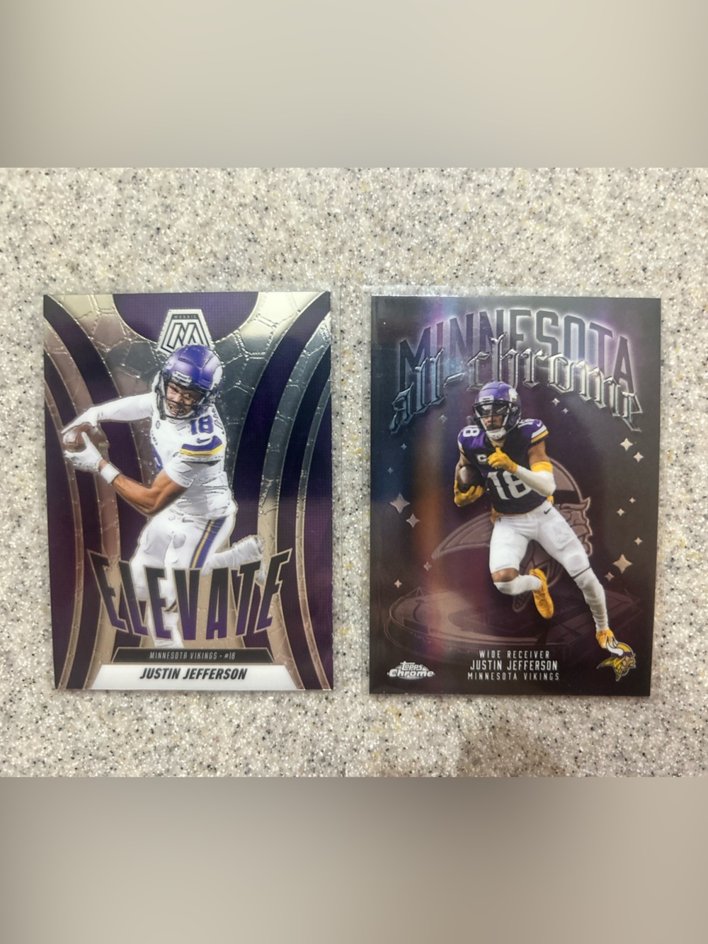 Minnesota Vikings Justin Jefferson Trading Cards - Purple/White 2 card lot.